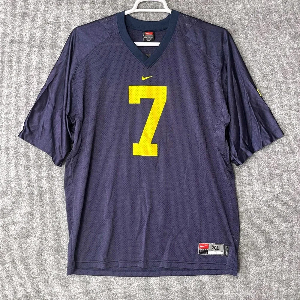 Vintage Nike Team Michigan Wolverines Jersey Mens XL Blue #7 Football Mesh Y2K